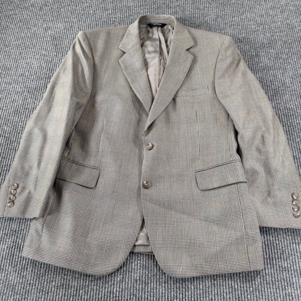 Jos. A. Bank Silk Wool Blend Glen Plaid Blazer Sport Coat Mens 42S Tan Brown